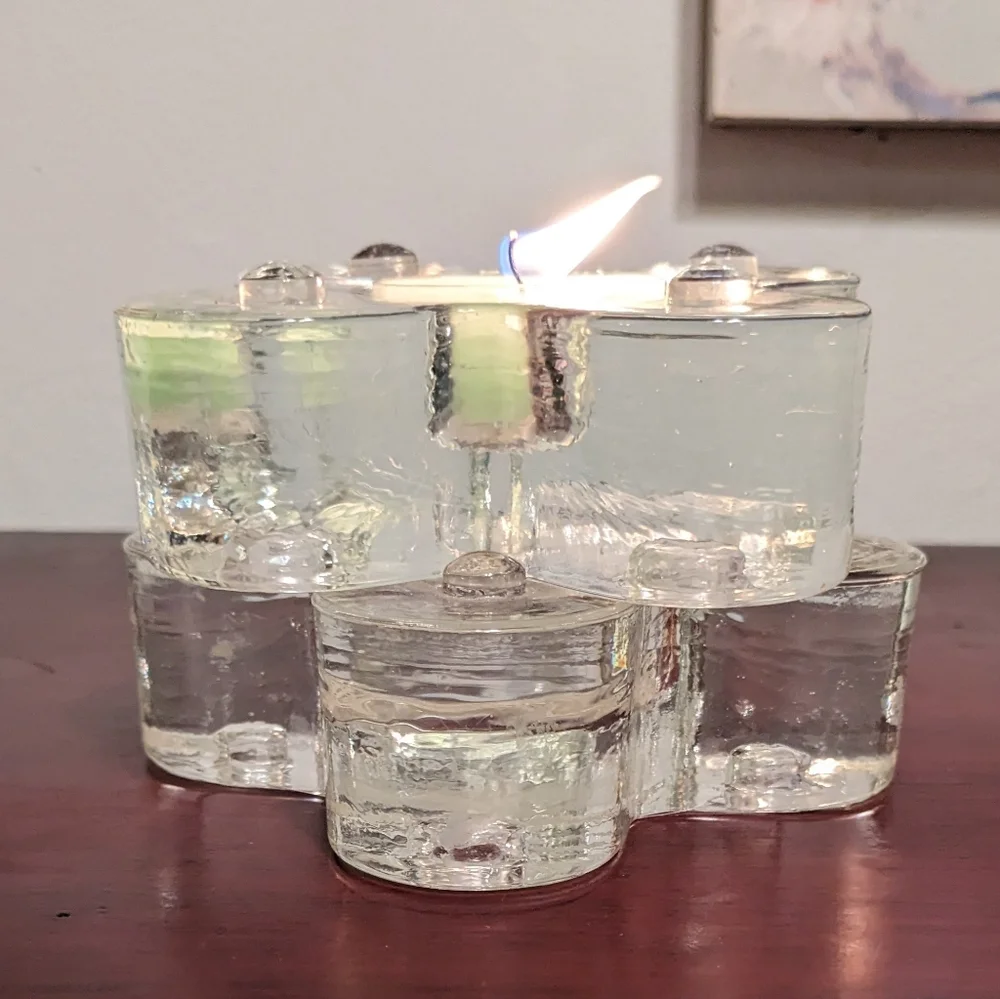 Pier One Candlestick Holders Light Pair Heavy Glass Vintage 90s Stacked Clear